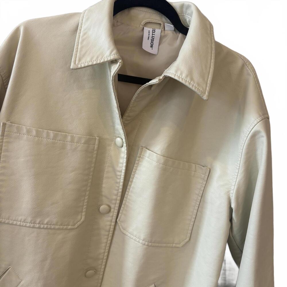 COLLUSION Cream Faux Leather Jacket - Picture 2 of 3